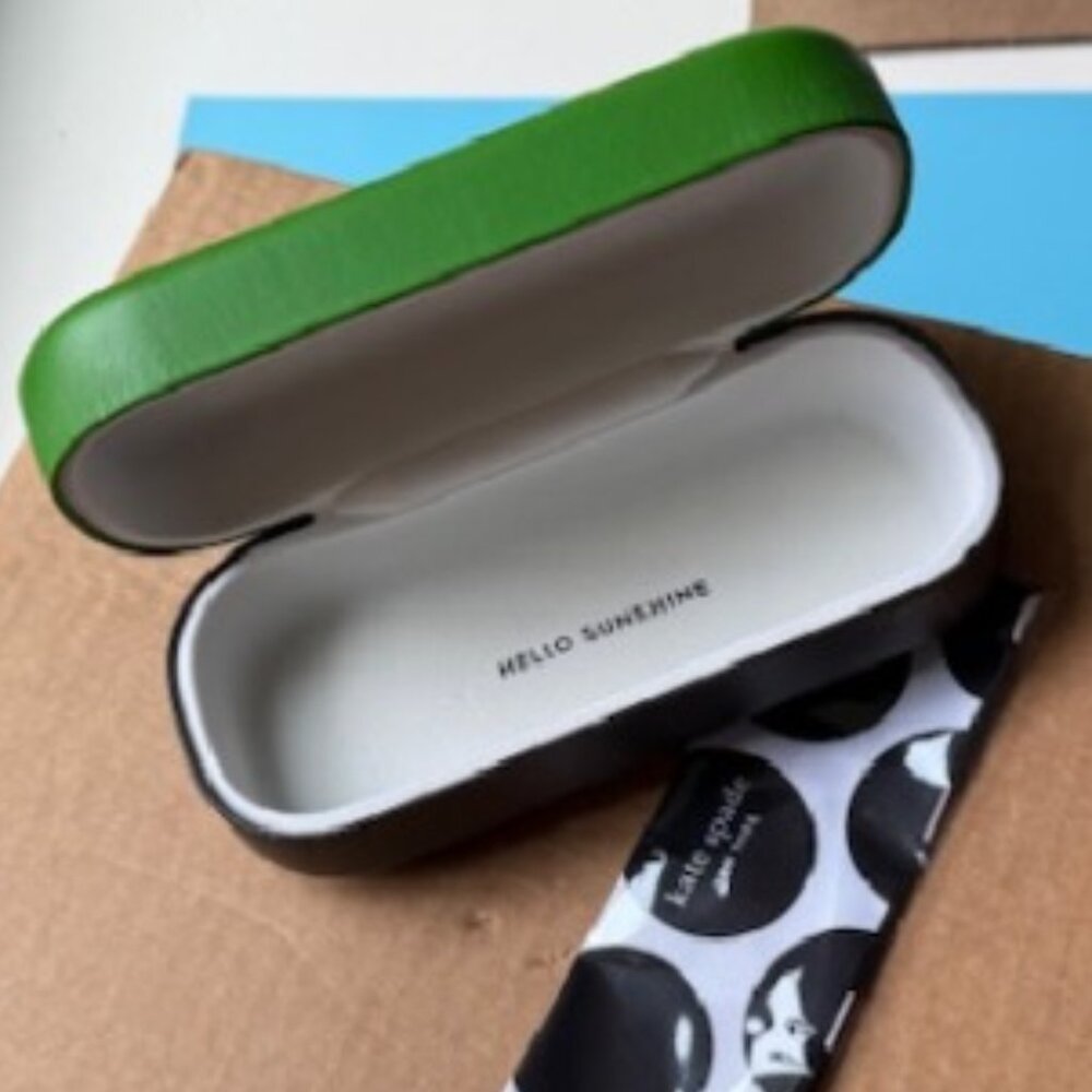 NEW * KATE SPADE GREEN BLACK AUTHENTIC SUNGLASSES HARD CASE * w/CLEANING CLOTH